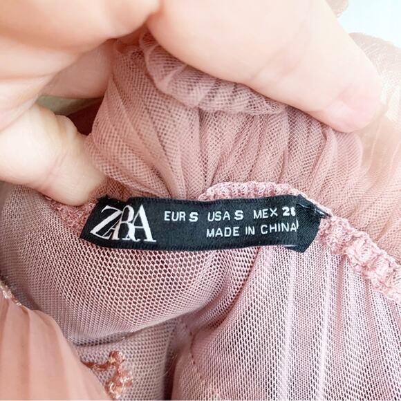 Zara Beige Pink One Shoulder Ruffled Tulle Bodysuit Bloggers Fave Small - Picture 8 of 11